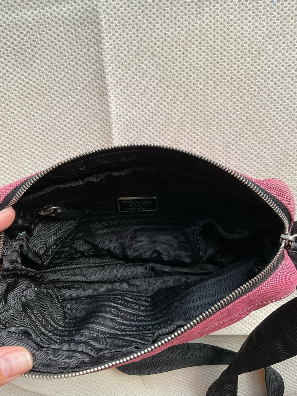 Prada Pink Canvas Shoulder Bag with Black Strap - Picture 5 of 8